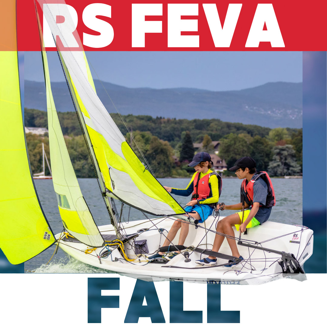 Youth team Sailing an RS Feva dinghy on Lake Geneva, Club Nautique de Crans, near Nyon.