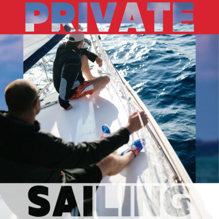 Adults learning to sail a Surprise keelboat during a private lesson in Crans, Terre-Sainte