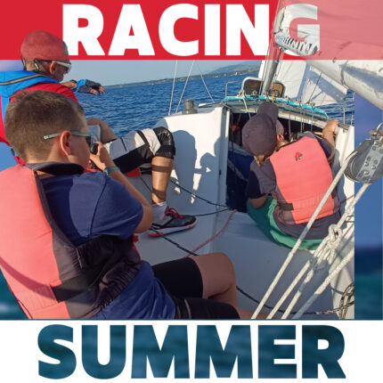 Teenagers racing sailboats on Lake Geneva, intensive sailing camp in Crans, Terre-Sainte.